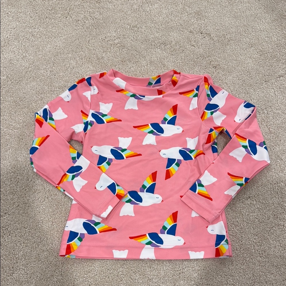 Pink Hanna Andersson Rashguard with Rainbow Bird Print